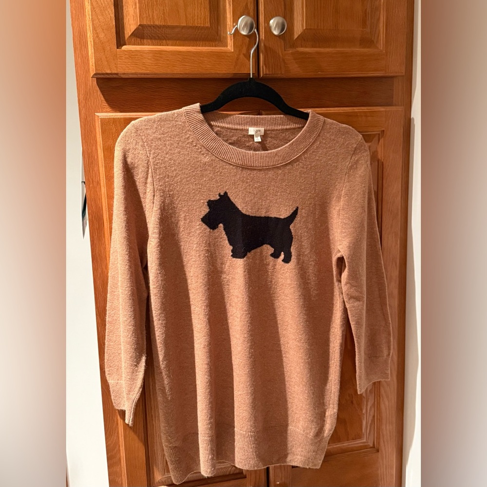 J. Crew Tan Sweater with Black Terrier Dog Motif size L